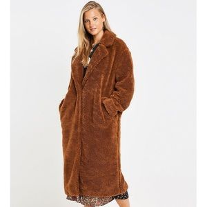 Urban Outfitters Brown Long Teddy Coat Faux Fur